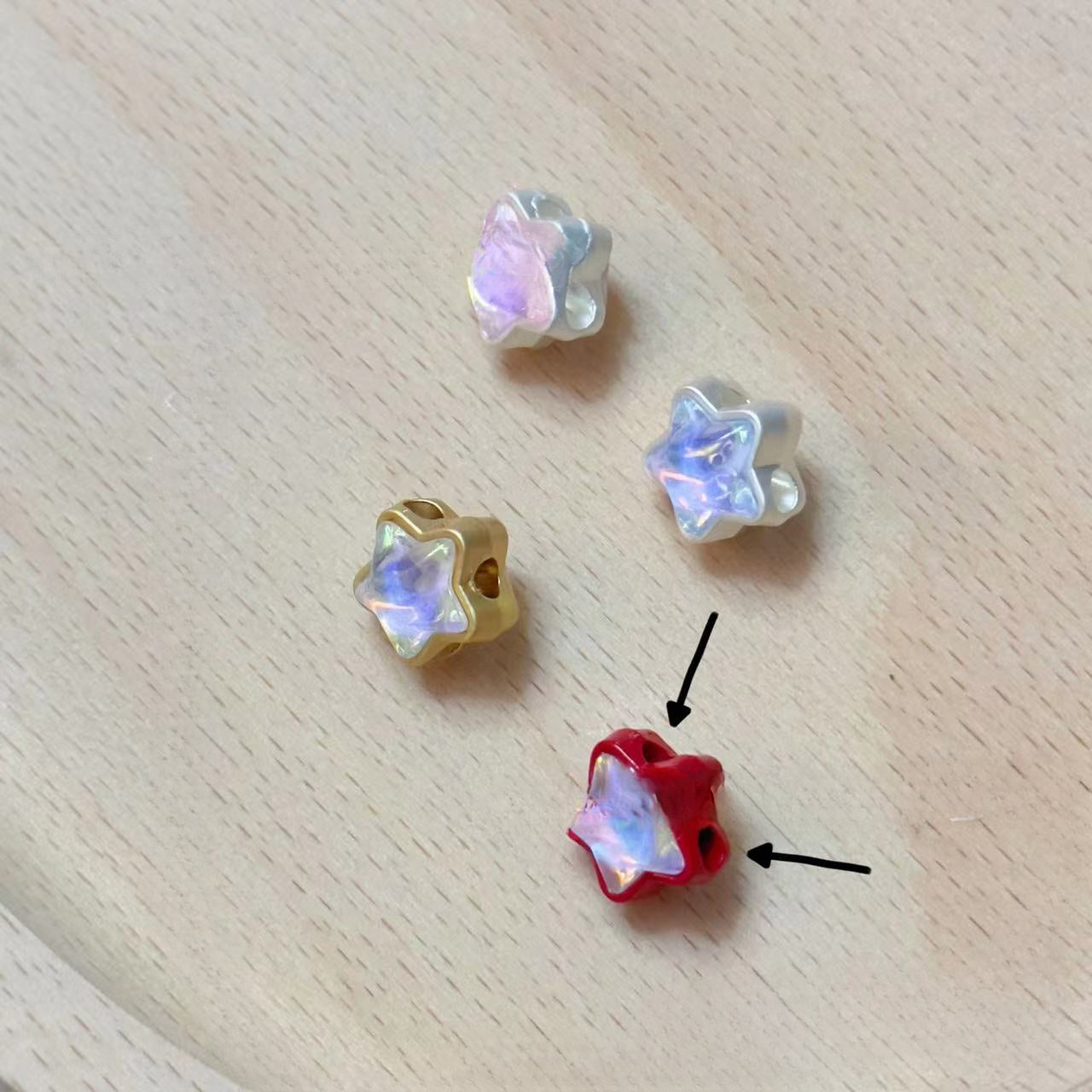 Wholesale 10pcs Double-sided Diamond-studded Four-way Star Alloy Spacer Beads