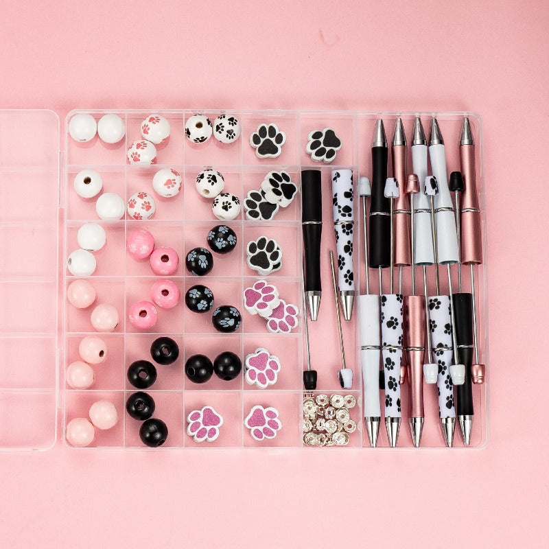 Wholesale 28-grid Valentine's Day DIY Kit Puppy Paw Silicone Wooden Bead Spacer Pen