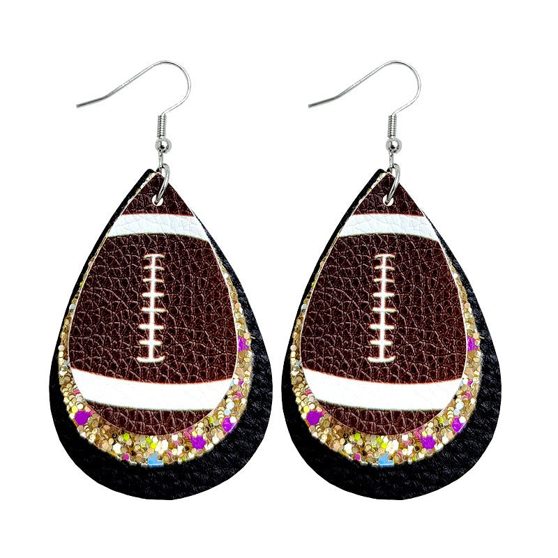 Wholesale Rugby Drop Shaped Leather Earrings