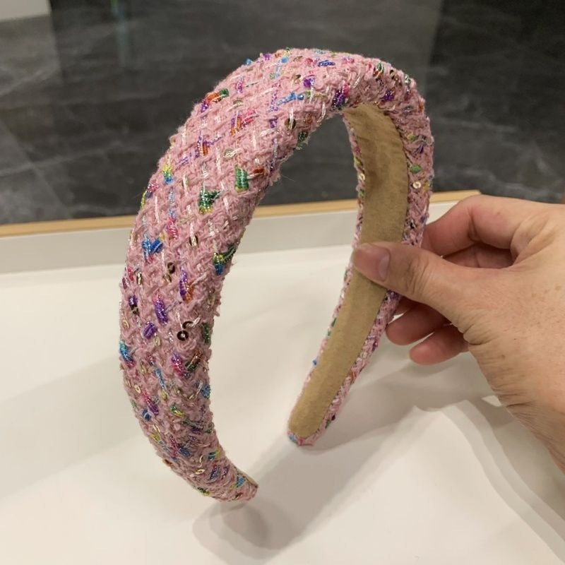 Wholesale pink fabric high skull plaid headband