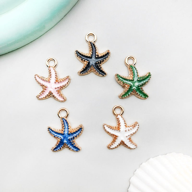 Wholesale 1 New Colored Drip Oil Alloy Simulation Shell Starfish Series DIY Pendant