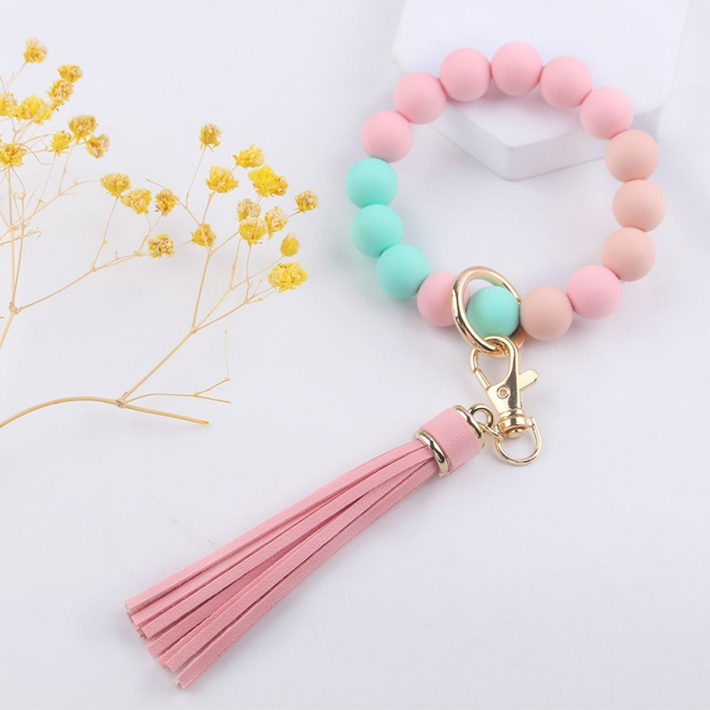 Wholesale Cartoon Solid Color Silicone Beaded Wrist Keychain