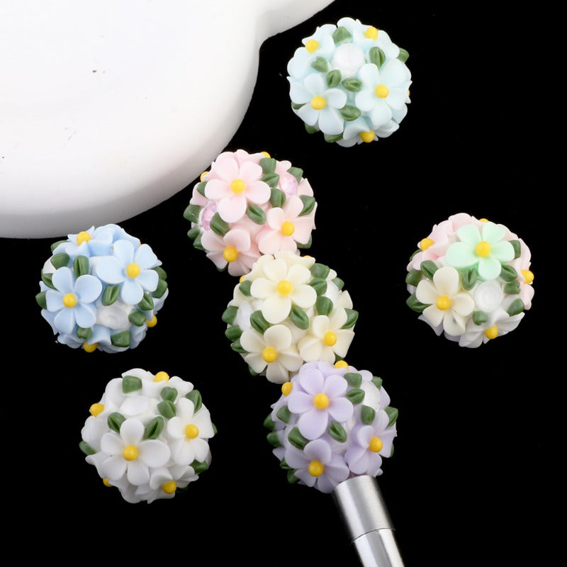 Wholesale Camellia Fresh Green Leaf Flower Balls Can Thread Straight Holes DIY Beads