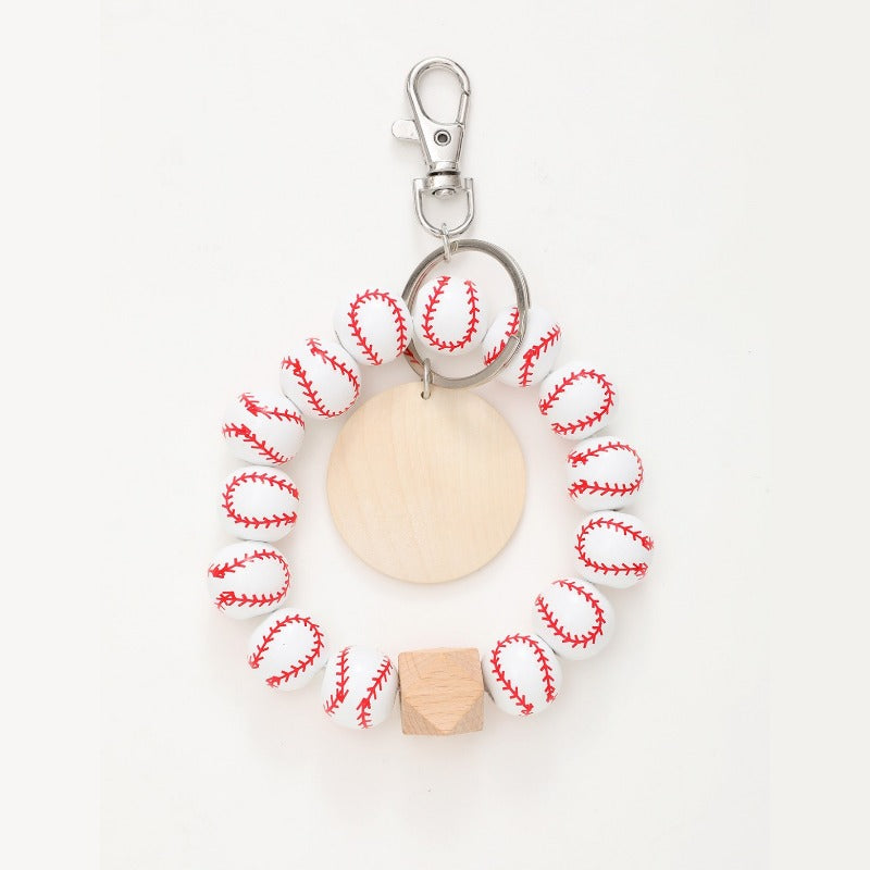 Wholesale Sports Style Baseball Wooden Bracelet with Wood Chip Keychain