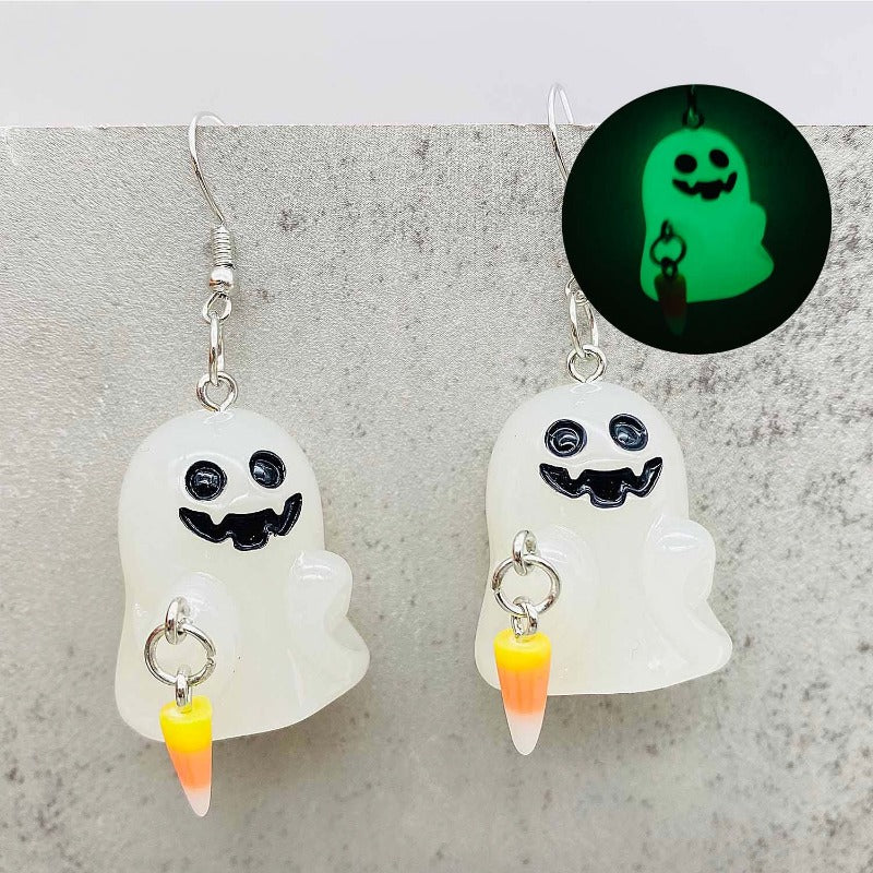 Wholesale Stereo Resin Glow-in-the-dark Ghost Halloween Wishing Bottle Earrings and Necklaces Set