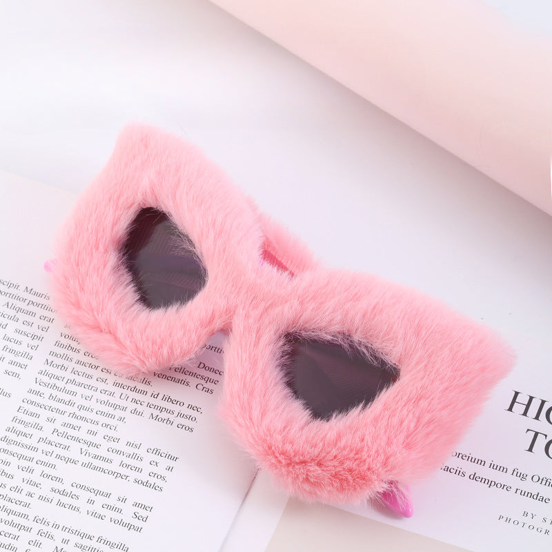 Wholesale Plush Winter Fashion Cat-eye Sunglasses