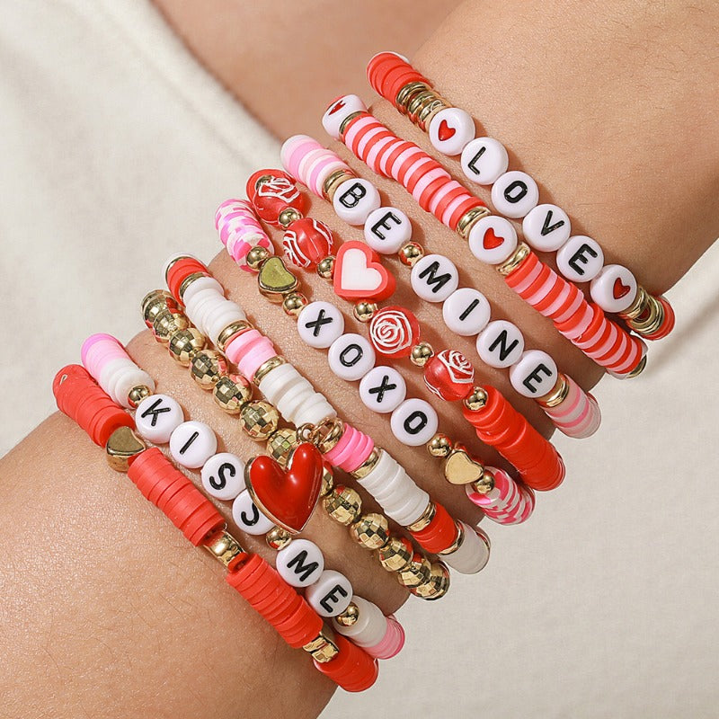 Wholesale Valentine's Day Polymer Clay Pink Series Love Heart Bracelet Set