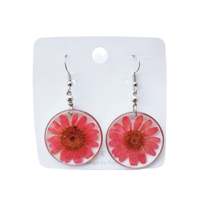 Wholesale 10pcs Epoxy Resin Dried Flower Crystal Chrysanthemum Earrings