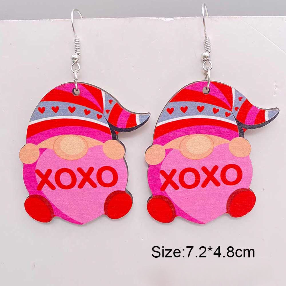 Wholesale Valentine's Day Wooden Earrings Pink Dwarf Leopard Pattern Heart Earrings