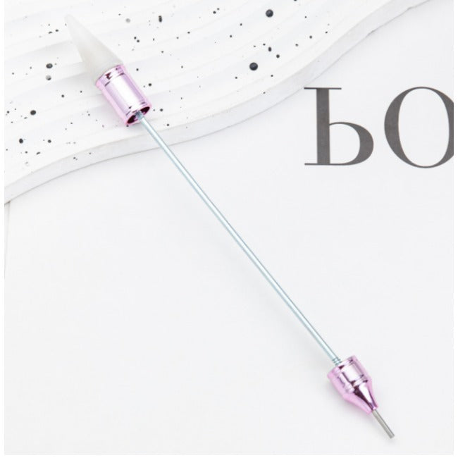 Wholesale 2pcs Beadable Pens Nail art Double-head drill pen DIY tools with wax blotting dot decal appliqué pen