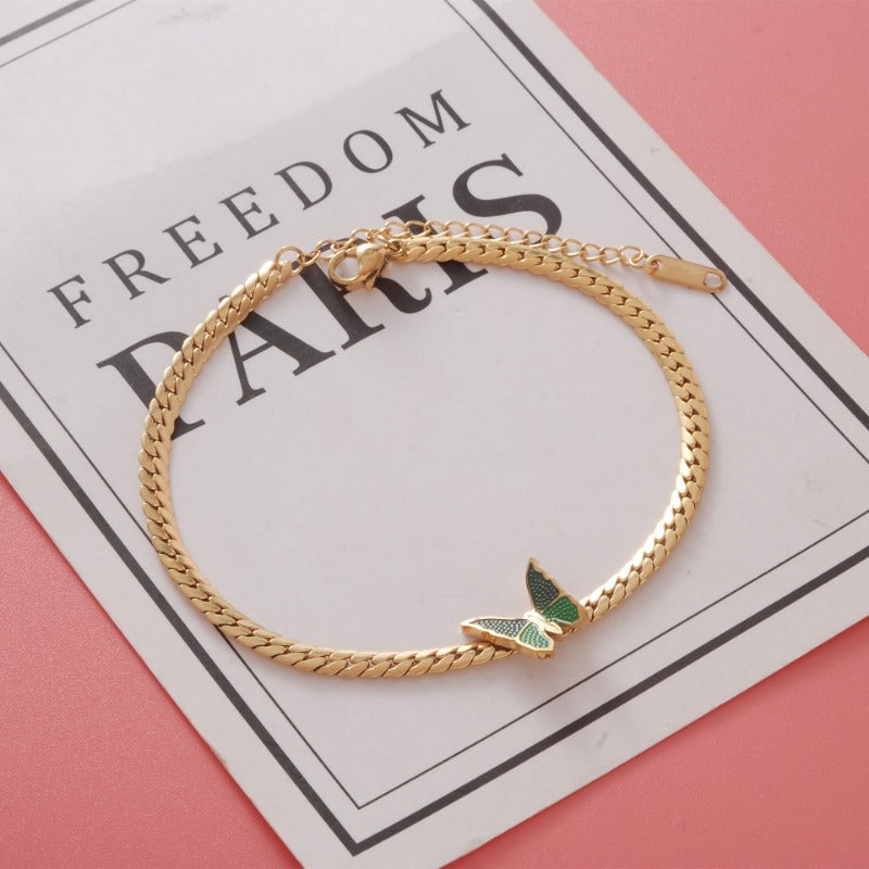 Wholesale Titanium Steel Non-fading Snake Bone Chain Butterfly Anklet