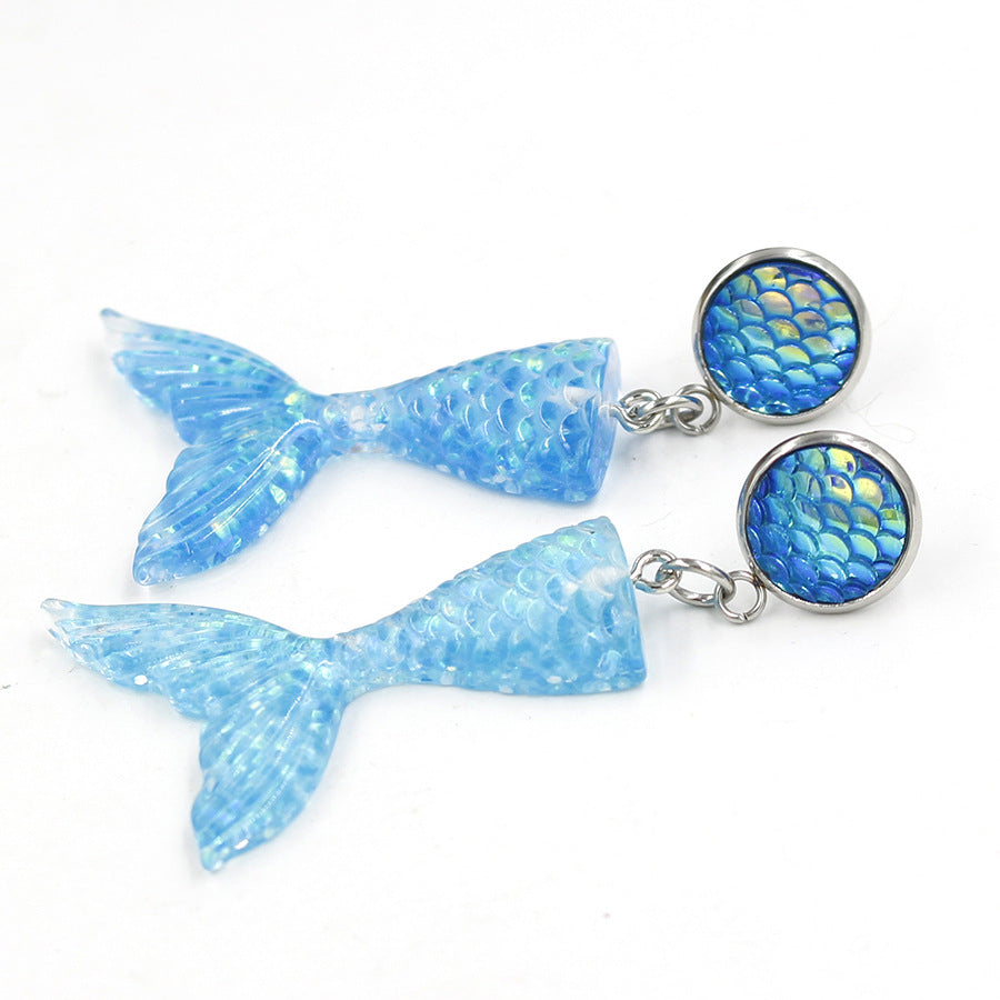 Wholesale Metal Fish Scale Gradient Mermaid Tail Earrings