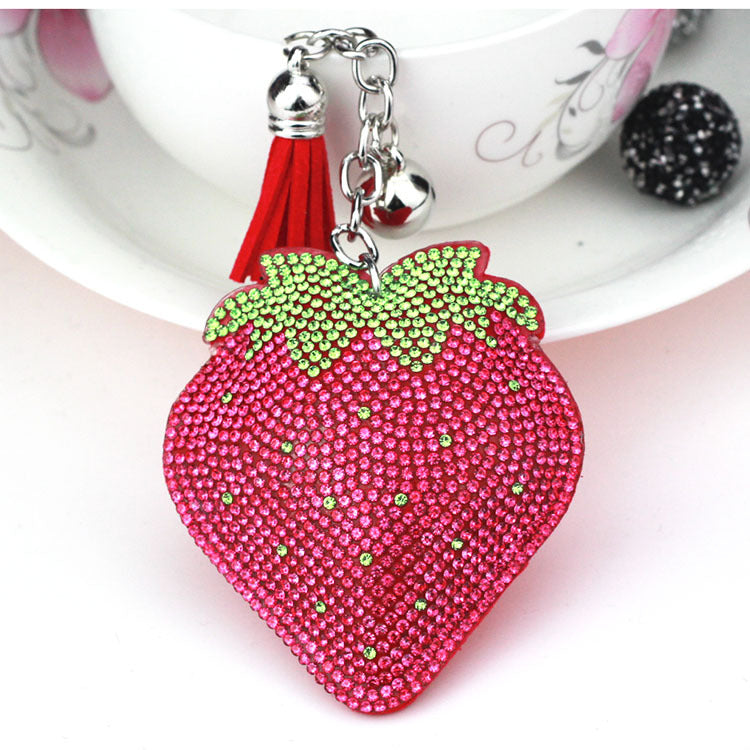Wholesale Tassel Diamond-encrusted Strawberry Double Color Diamond Keychains