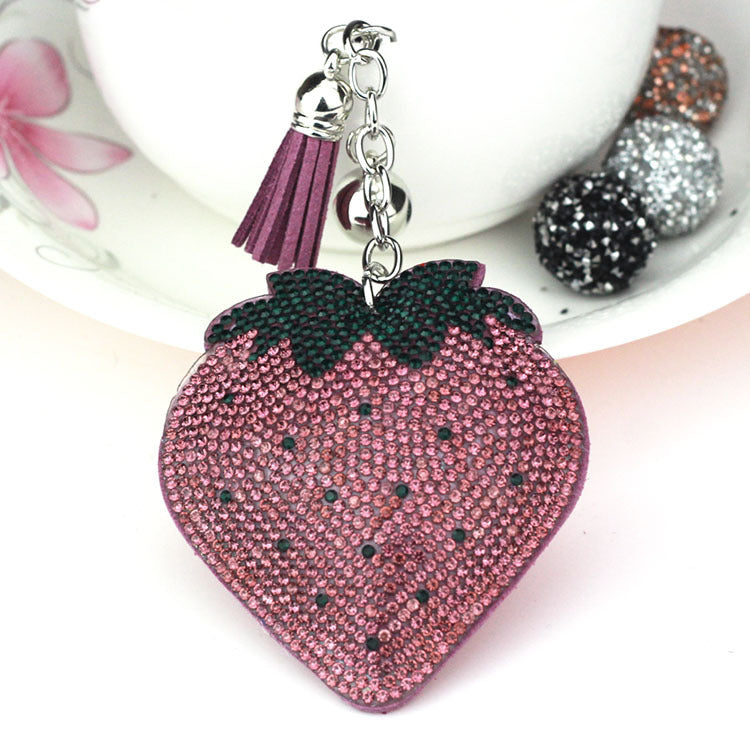 Wholesale Tassel Diamond-encrusted Strawberry Double Color Diamond Keychains