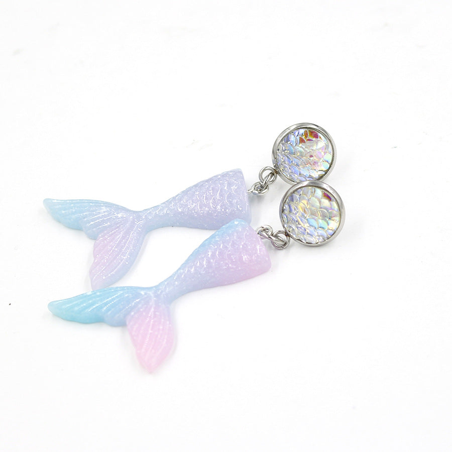 Wholesale Metal Fish Scale Gradient Mermaid Tail Earrings