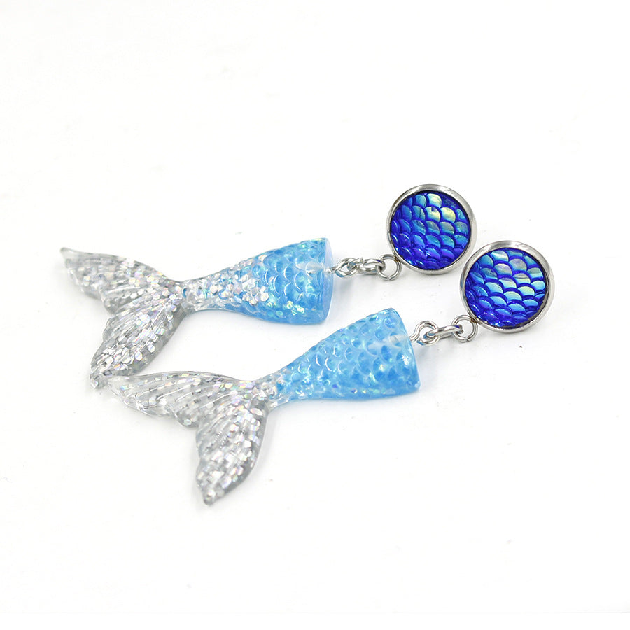 Wholesale Metal Fish Scale Gradient Mermaid Tail Earrings