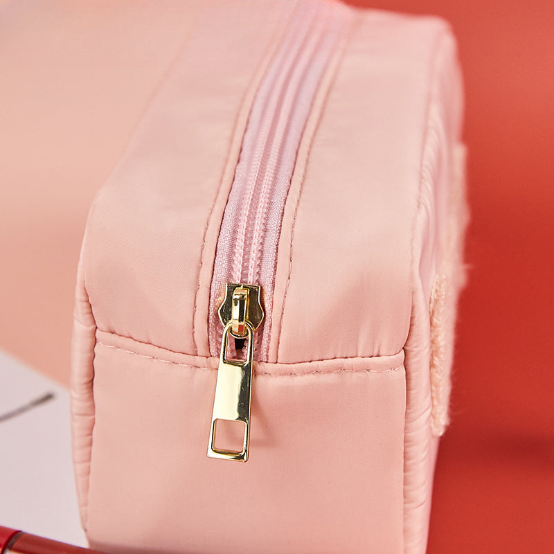Wholesale Nylon Embroidered Letter Pink Makeup Bags