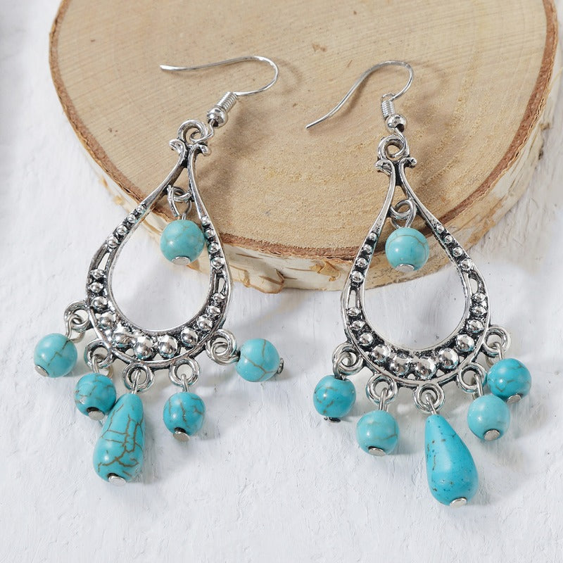 Wholesale Fashion Turquoise Bohemian Ethnic Style Alloy Vintage Silver Natural Stone Bracelets