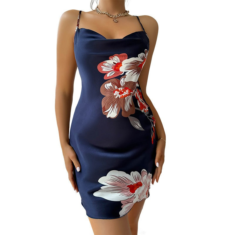 Wholesale Ice Silk Backless Suspender Nightgown