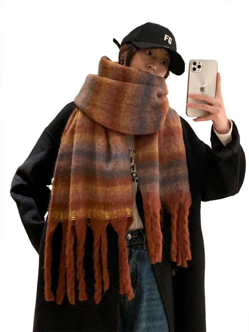Wholesale Striped Brushed Colorful Warm Scarf for Winter