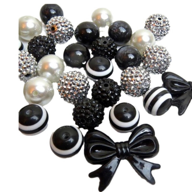 Wholesale 50pcs Black and White Printing Mixed Color 20MM Acrylic Large Beads DIY Bow Mixed Beaded Loose Beads Combination