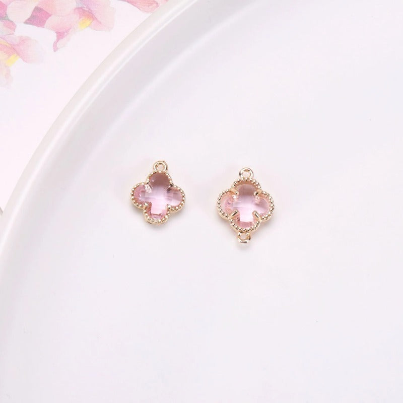 Wholesale 50pcs Crystal Double Hole Four Leaf Clover Pendant