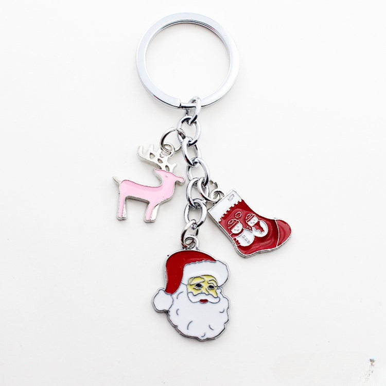 Wholesale Christmas Santa Claus Bell Snowflake Drop Oil Zinc Alloy Keychain