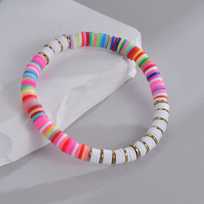 Wholesale Splicing Colorful Polymer Clay Diy Stainless Steel Bracelet