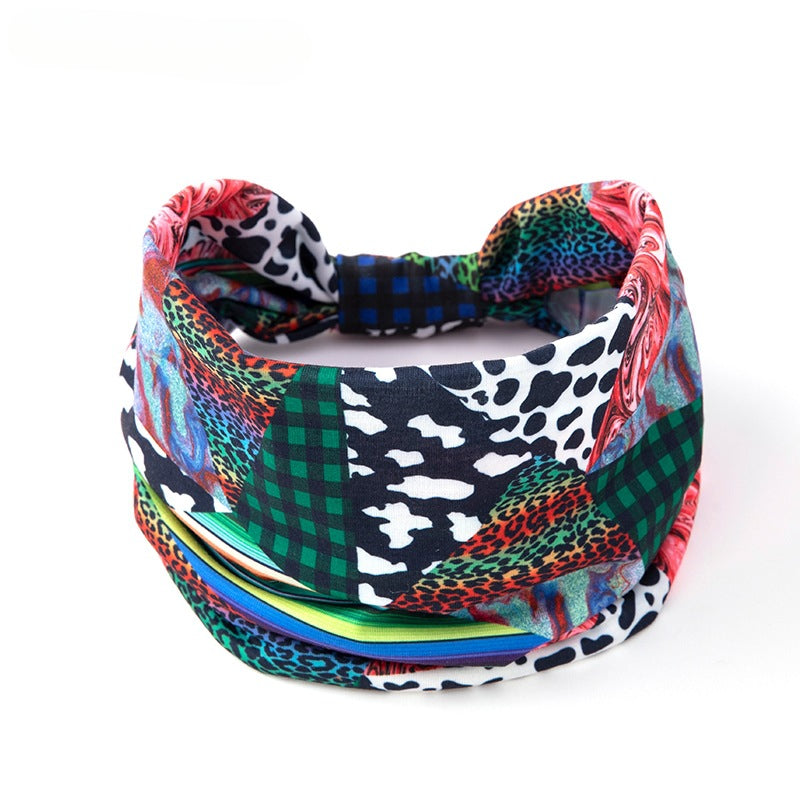 Wholesale 10PCS Wide Edge Knotted Fabric Elastic Leopard Pattern Hair Bands