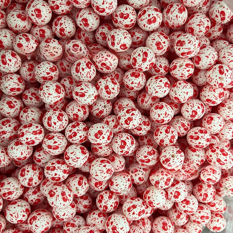 Wholesale 50pcs DIY Christmas Snowman Christmas Tree Printing 15mm Silicone Beads