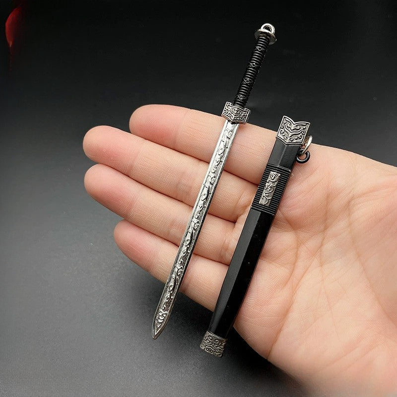 Wholesale Mini Sword Weapon Model with Sheath Embroidered Spring Knife Pendant
