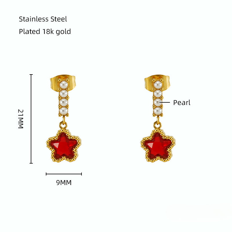 Wholesale Stainless Steel Pearl Zircon Star Earrings