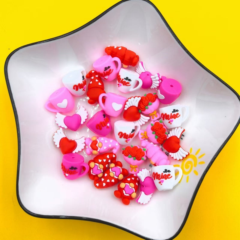 Wholesale 10pcs 3D Stereoscopic Valentine's Day Series Silicone DIY Beads