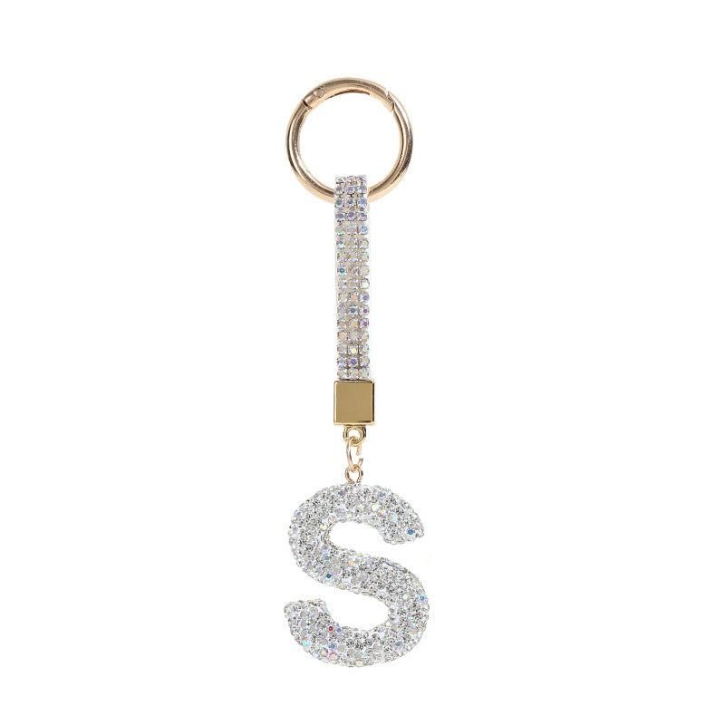 Wholesale full diamond letter S fashion English letter diamond studded keychains