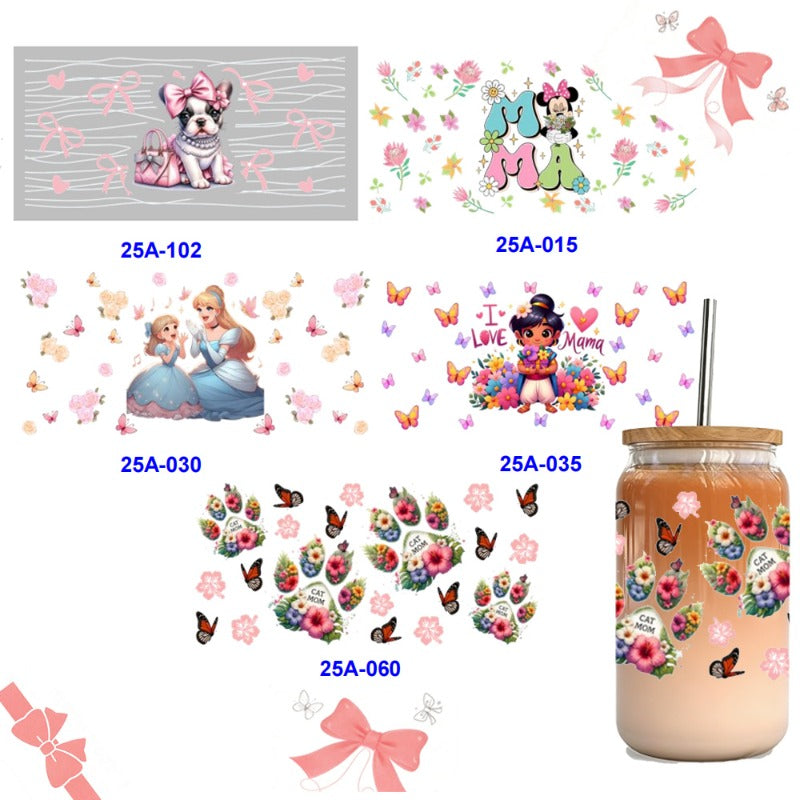 Wholesale 1pcs/5pcs Mother's Day Little Dog Cute Girl Butterfly 16 Oz Cup UV DTF Wraps