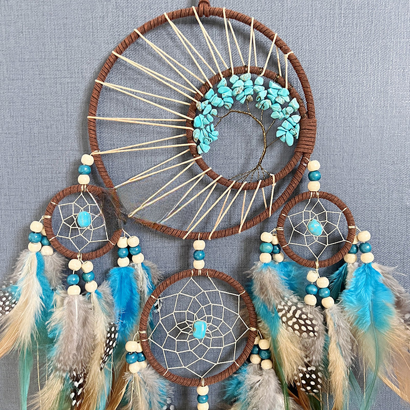Wholesale Turquoise Tree of Life Colorful Feather Dream Catcher