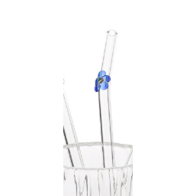 Wholesale Colorful Flower Borosilicate Glass Transparent Straws