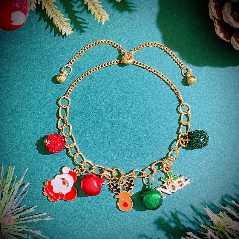 Wholesale Christmas Creative Snowflake Elk Bell Santa Claus Pull-out Alloy Bracelet