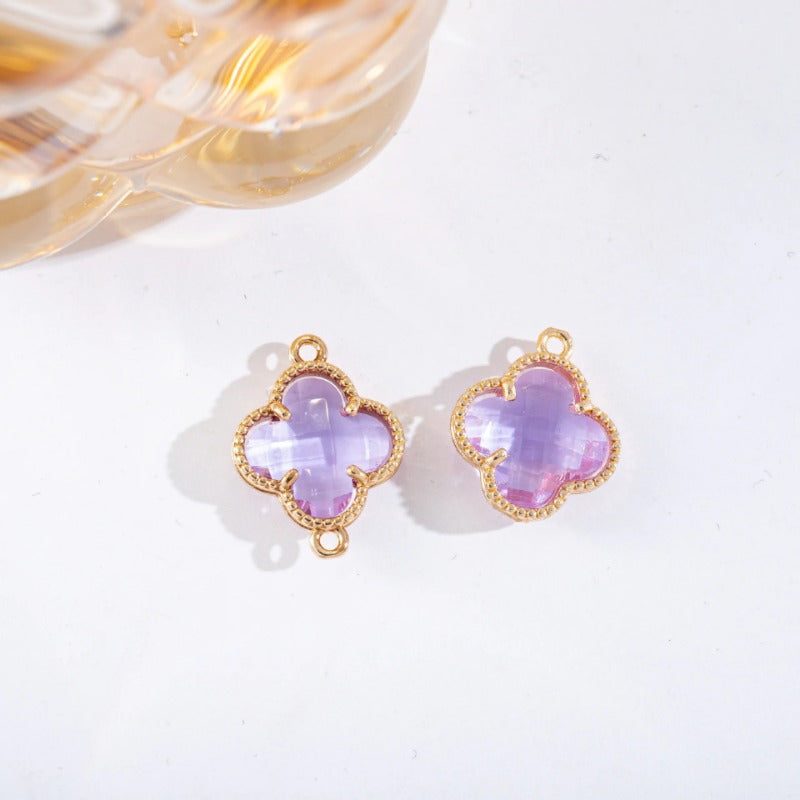 Wholesale 50pcs Crystal Double Hole Four Leaf Clover Pendant