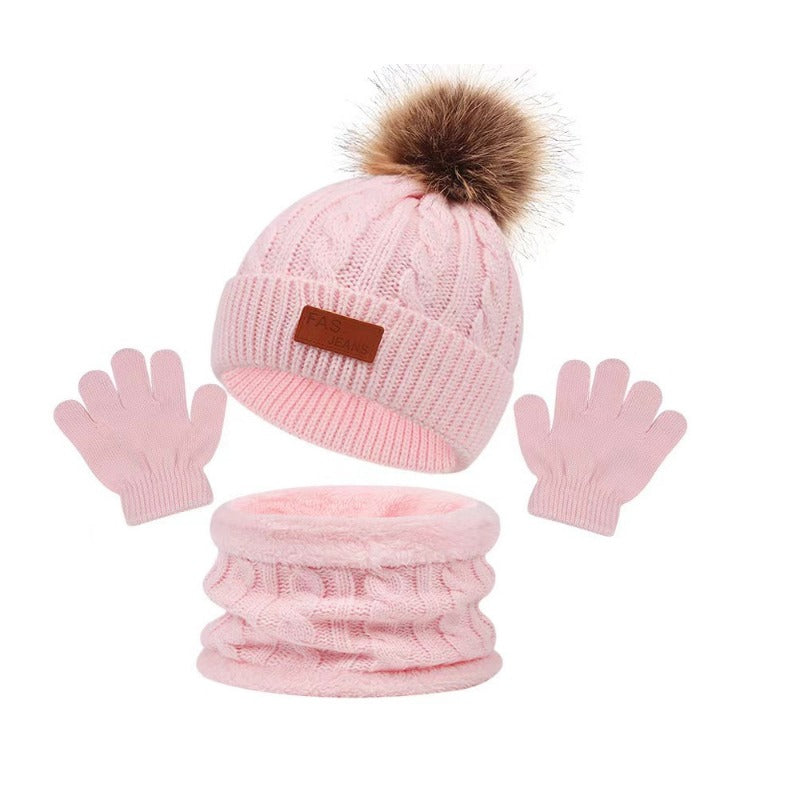 Wholesale Children's Hat Scarf Gloves Three Piece Set for Autumn and Winter Warm Woolen Hat