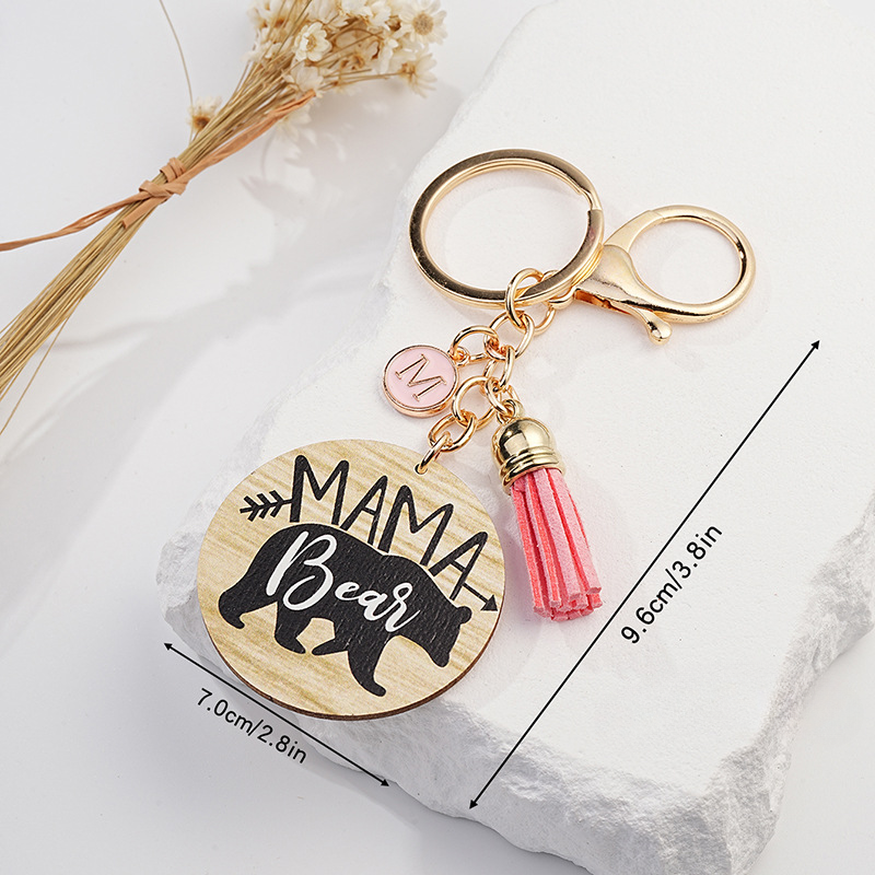 Wholesale Wooden Mother Bear Mother's Day Gift Metal Keychain