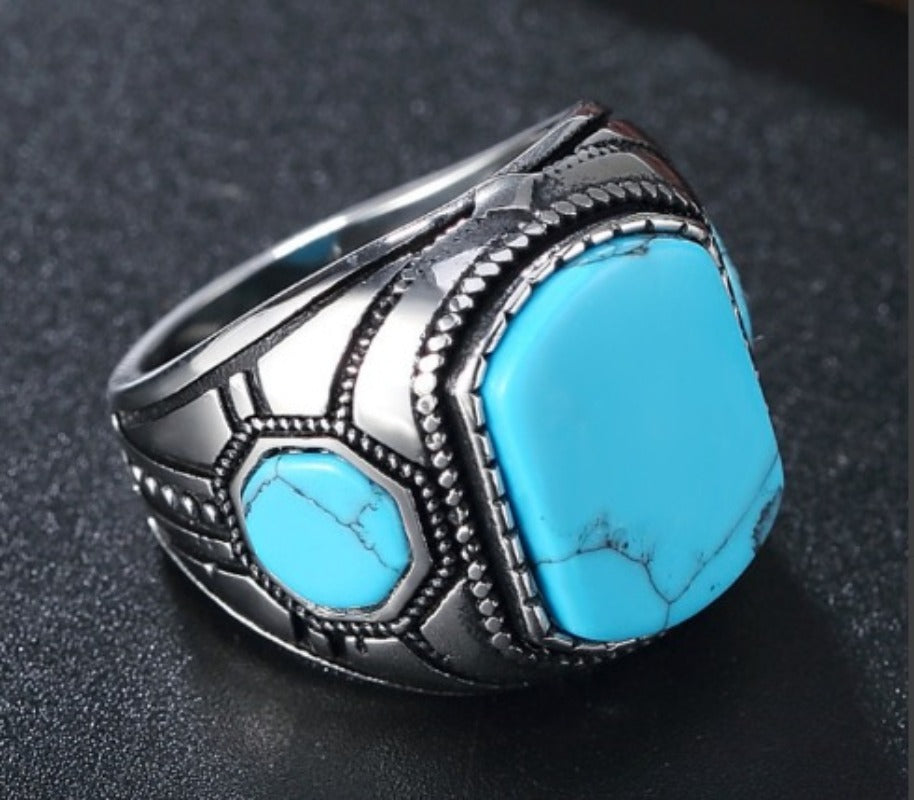 Wholesale Blue Turquoise Vintage Personalized Silver Rings