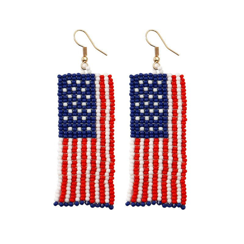 Wholesale Bohemian Tassel American Flag Rice Bead Earrings