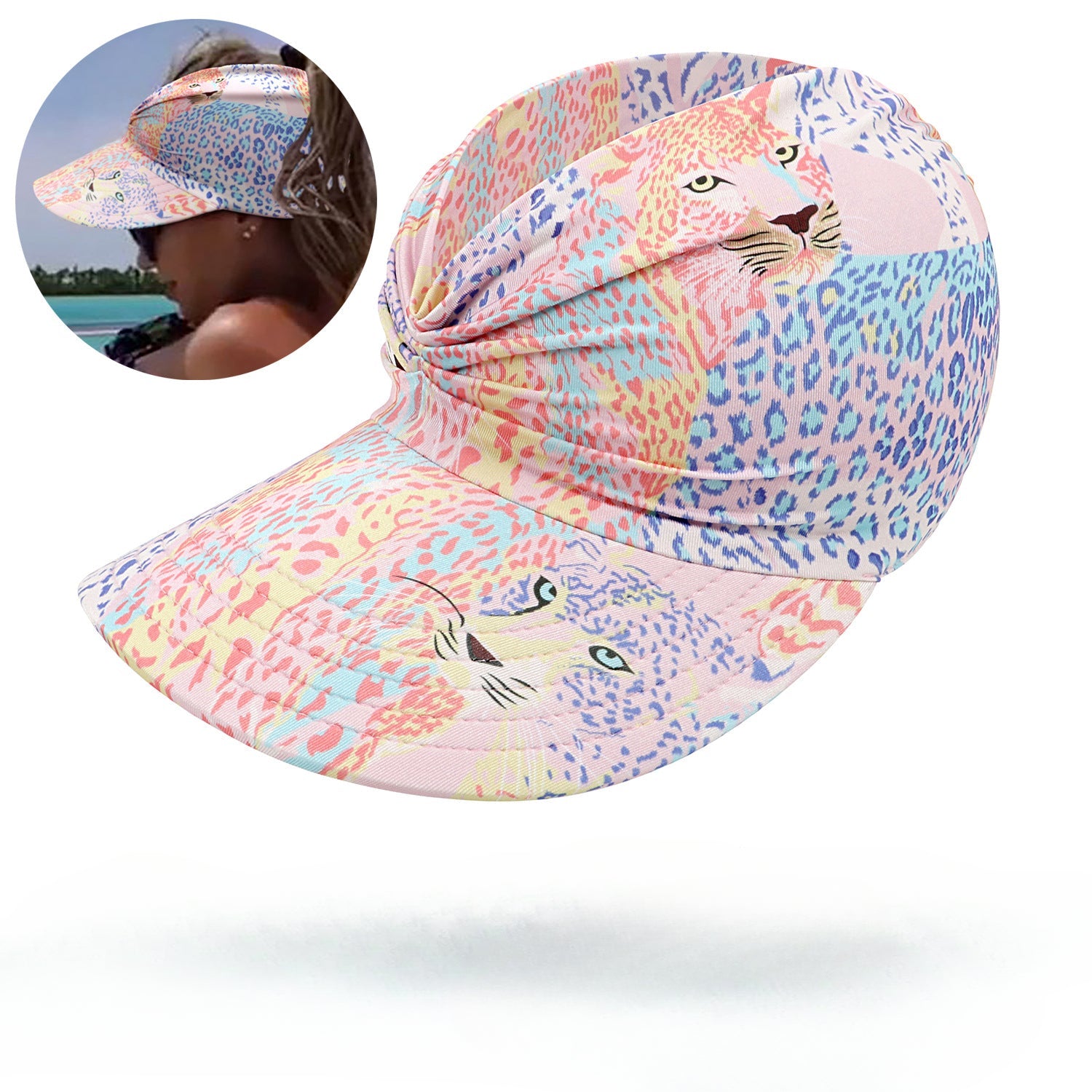 Wholesale New Summer Printed Sun Protection UV Large Brim Face Covering Outdoor Swimming Cap