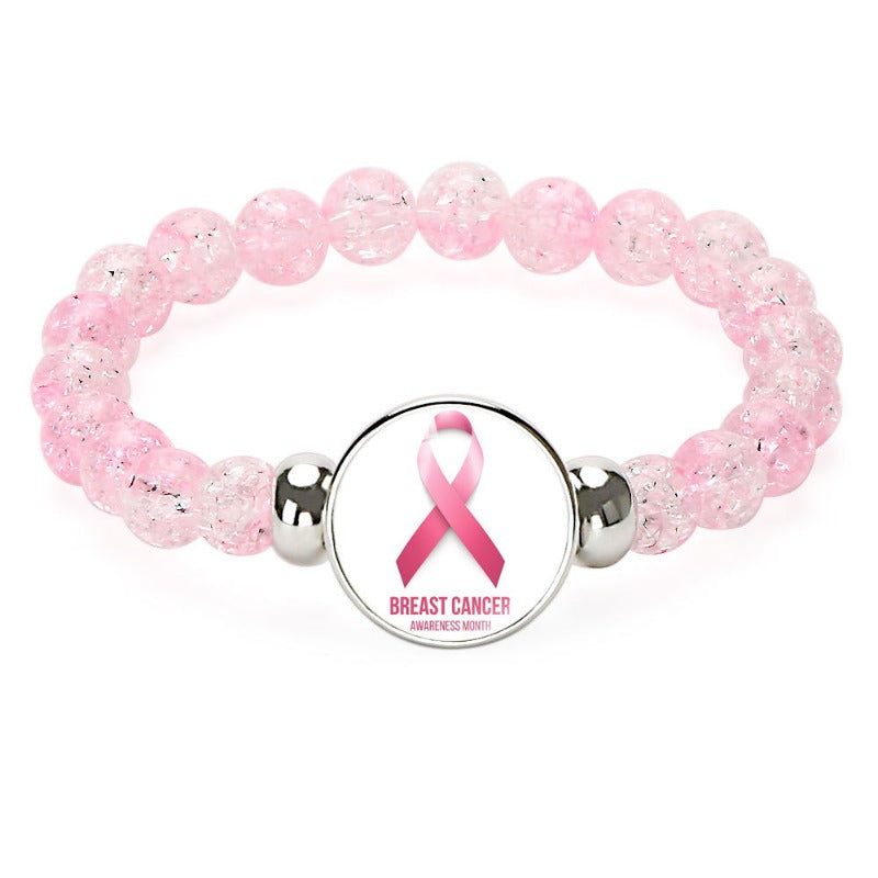 Wholesale Beaded Pink Ribbon Caring for Women's Breast Blossoming Crystal Colored Bracelet