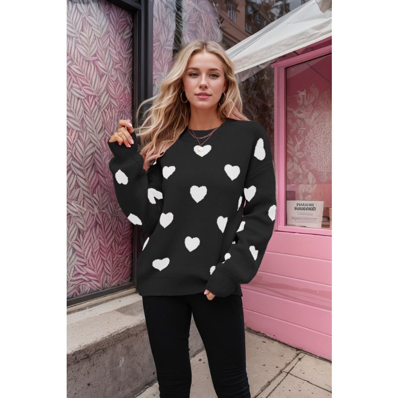 Wholesale Valentine's Day Love Heart Pullover Women's Knitted Sweater Women's Large Size Loose Sweater