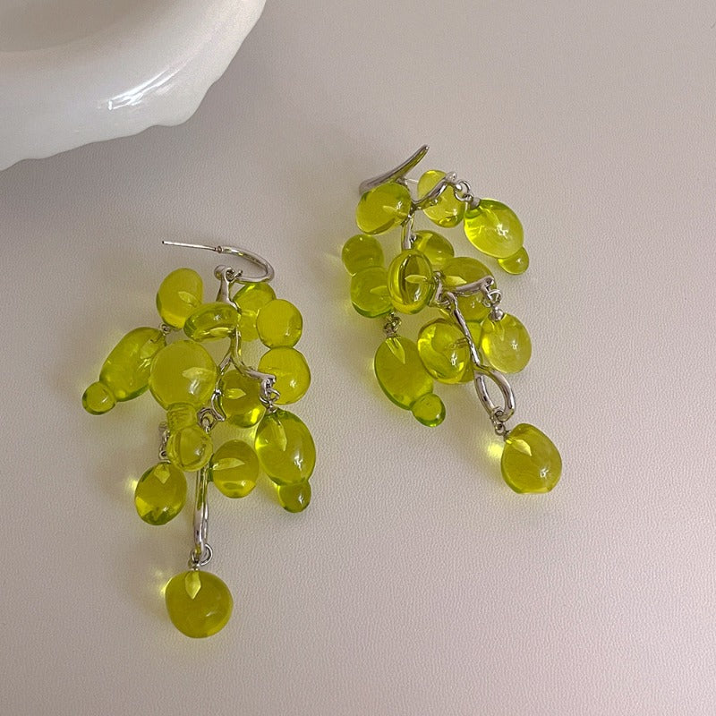 Wholesale Crystal Chinese Antique Green Beaded Grape Earrings
