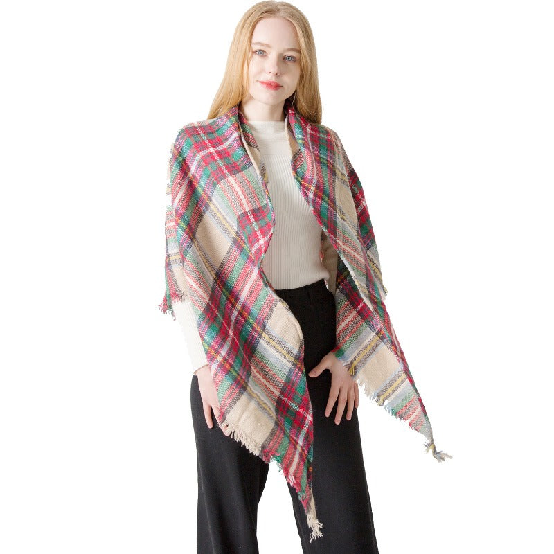 Wholesale Autumn and Winter Imitation Cashmere Double-sided Colorful Plaid Triangle Scarf