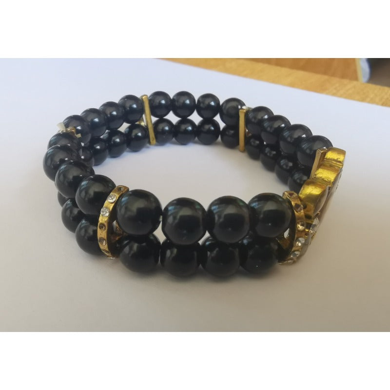 Wholesale Our Lady of The Cross Church Diamond Crystal Icon Imitation Black Onyx Bracelet