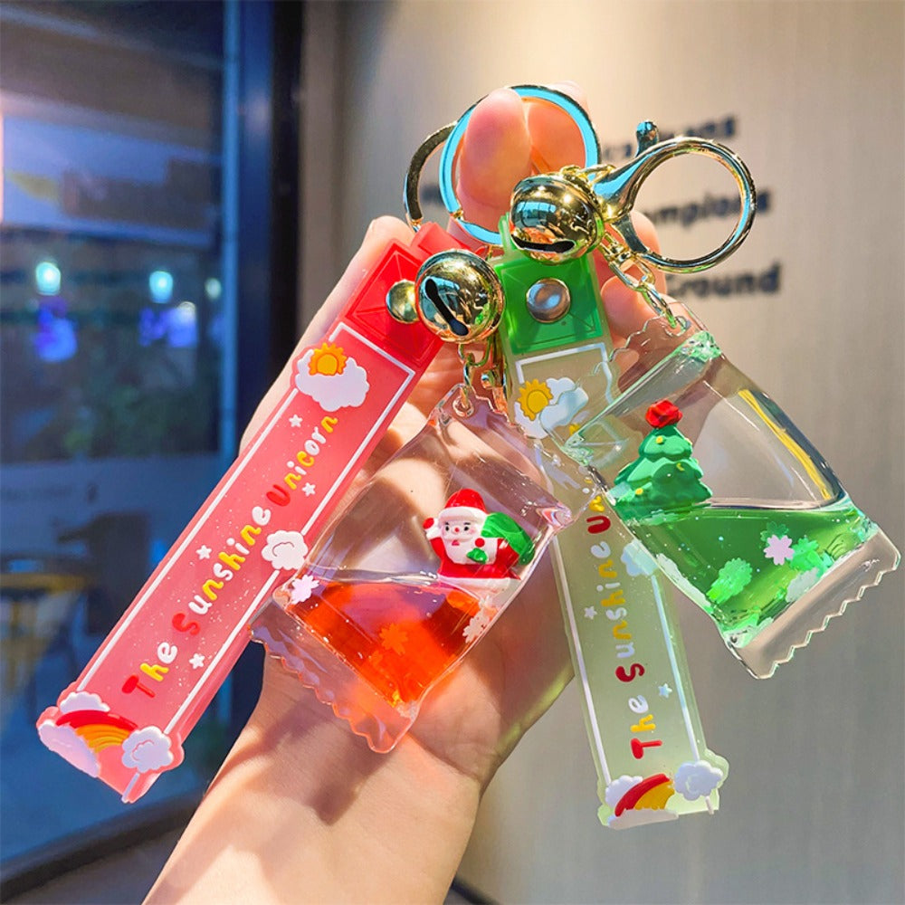 Wholesale Acrylic Floating Christmas Cartoon Acrylic Liquid Keychain